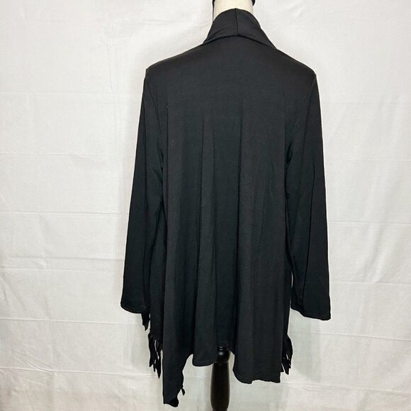 Chatoyant Big Button Wrap Cardigan Tunic Top Size 2XL Black Knit Fringe - Picture 5 of 7